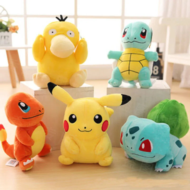 Pokémons de pelúcia para coleção. Pikachu, Charmander, Bulbasauro, Psyduck...