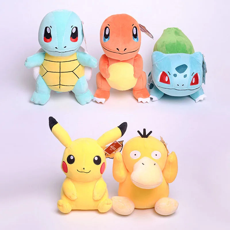 Pokémons de pelúcia para coleção. Pikachu, Charmander, Bulbasauro, Psyduck...